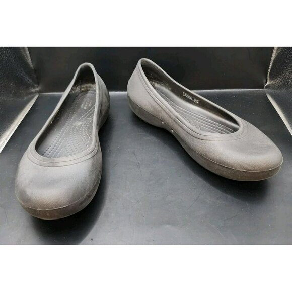 CROCS Womens Sz 7 Black At Work Iconic Comfort Ballet Flats Slip Resistant Shoes - Picture 1 of 9